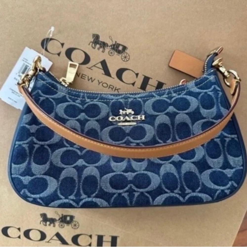 Coach Signature Blue and Tan Shoulder Bag - Picture 1 of 4